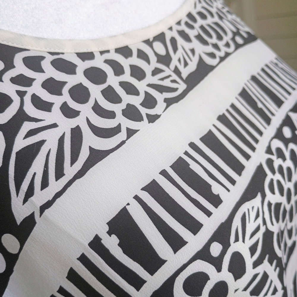 Bob Mackie Silk Black White Floral Striped Sleeveless Blouse Size 2XL - Picture 5 of 5